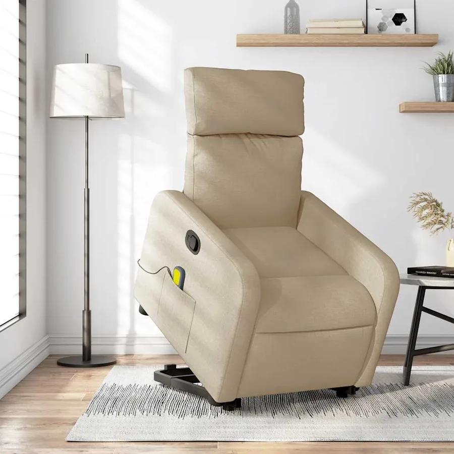 Fauteuil inclinable de massage Crème Tissu - 16