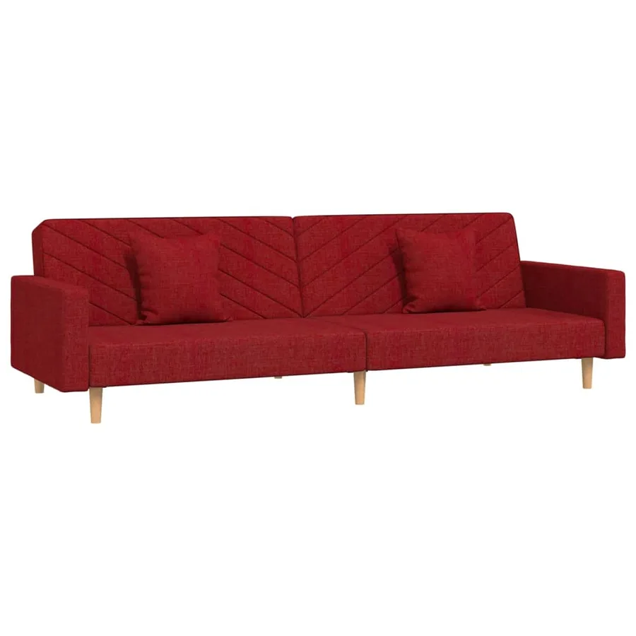 Canapé-lit à 2 places avec deux oreillers rouge bordeaux tissu - 2