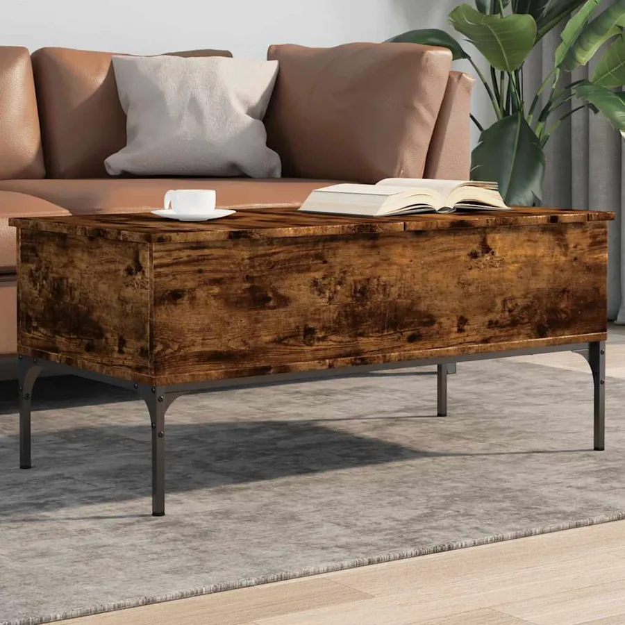 Table basse chêne fumé 100x50x45 cm bois d'ingénierie et métal