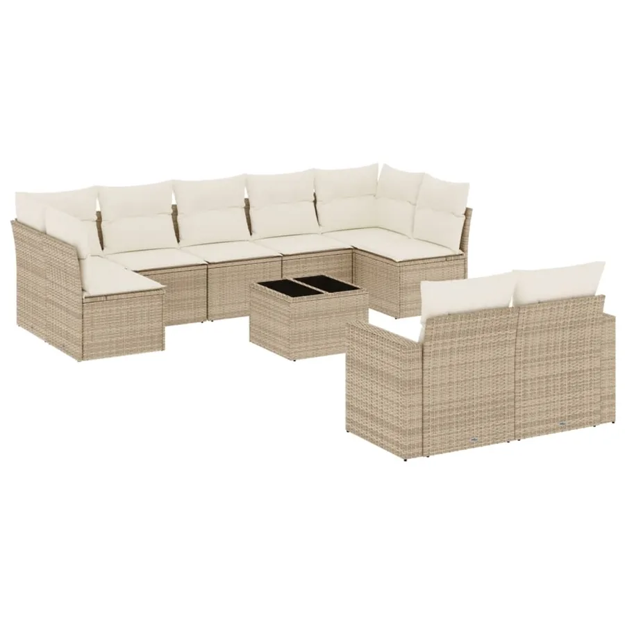 Salon de jardin avec coussins 10 pcs beige résine tressée - 2