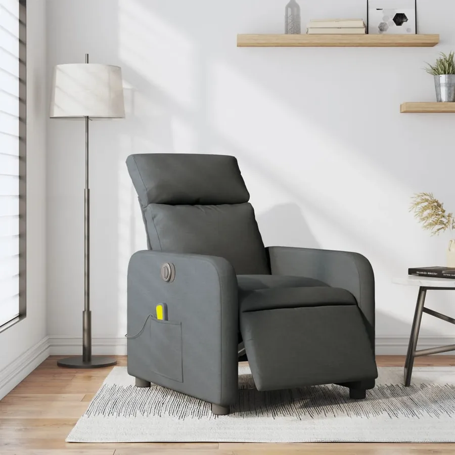 Fauteuil inclinable de massage électrique gris foncé tissu - 16