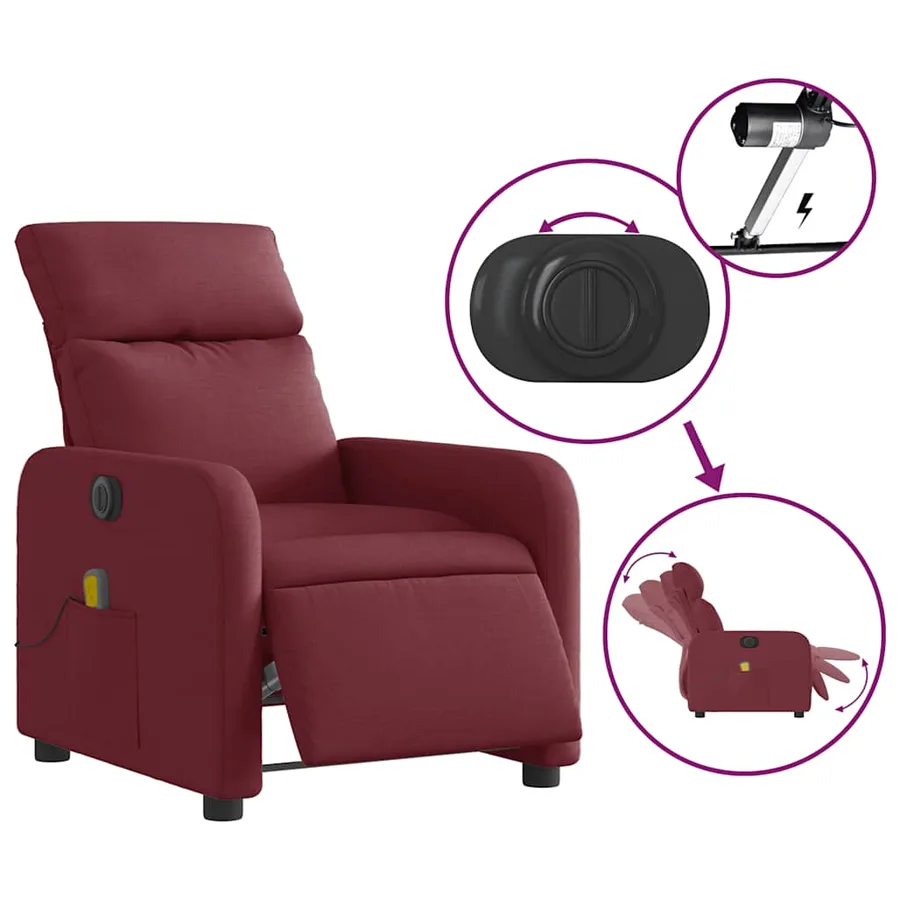 Fauteuil de massage inclinable électrique Rouge bordeaux Tissu - 6
