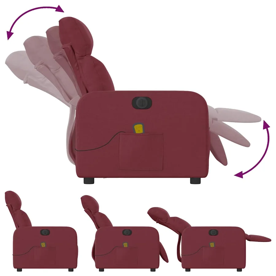Fauteuil de massage inclinable électrique Rouge bordeaux Tissu - 7