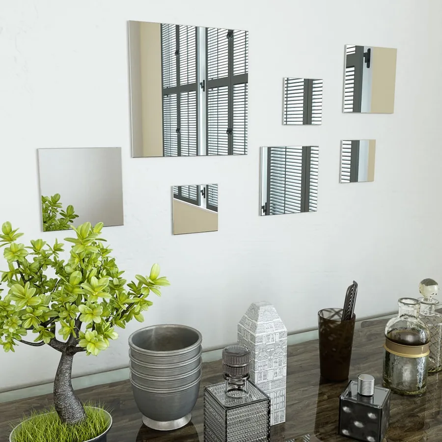 Ensemble de miroirs muraux carrés 7 pcs Verre