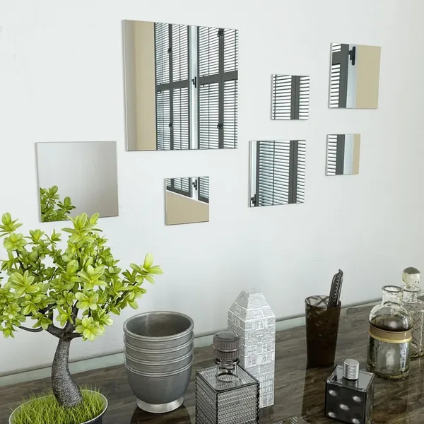 Ensemble de miroirs muraux carrés 7 pcs Verre