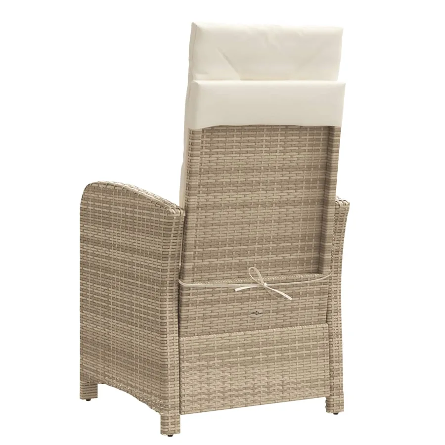 Chaise inclinable de jardin et repose-pied beige résine tressée - 6