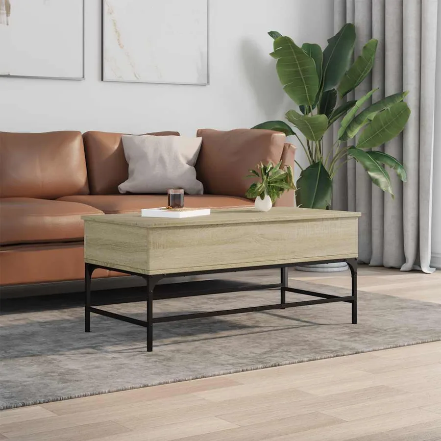Table basse chêne sonoma 100x50x45cm bois d'ingénierie et métal - 3
