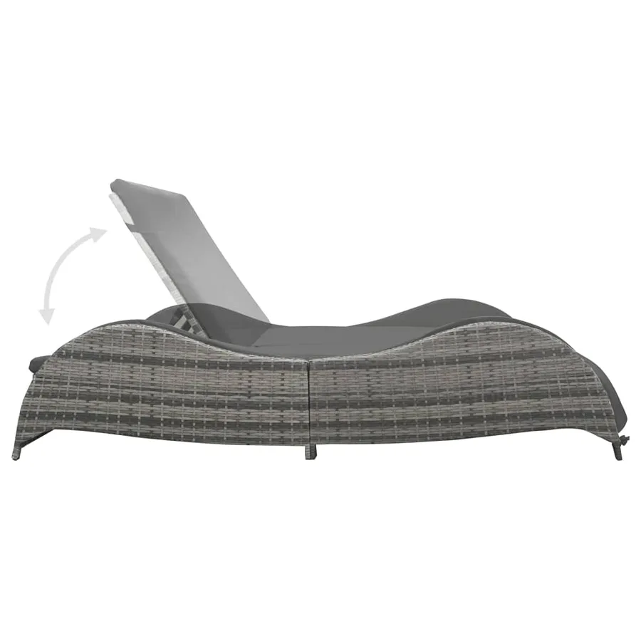 Chaise longue double avec coussin Résine tressée Anthracite - 4
