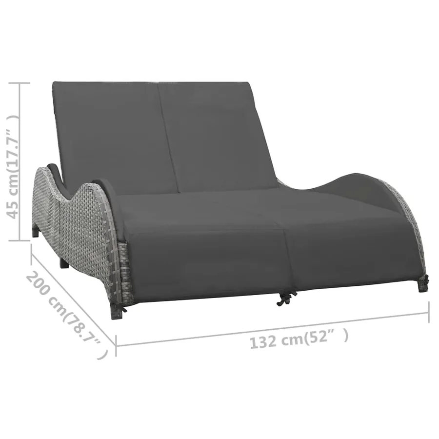 Chaise longue double avec coussin Résine tressée Anthracite - 5