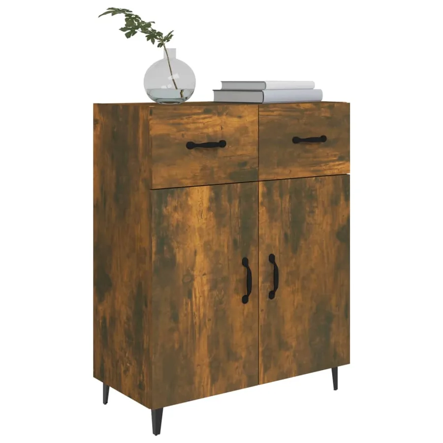 Buffet chêne fumé 69,5x34x90 cm bois d'ingénierie - 4