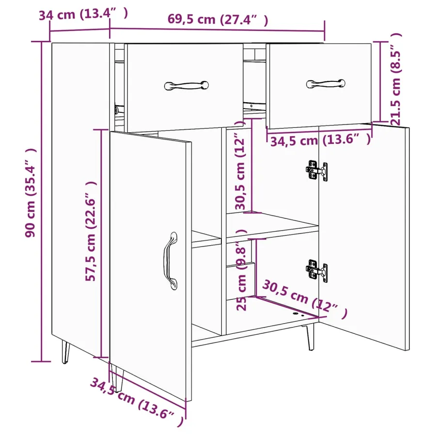 Buffet chêne fumé 69,5x34x90 cm bois d'ingénierie - 8