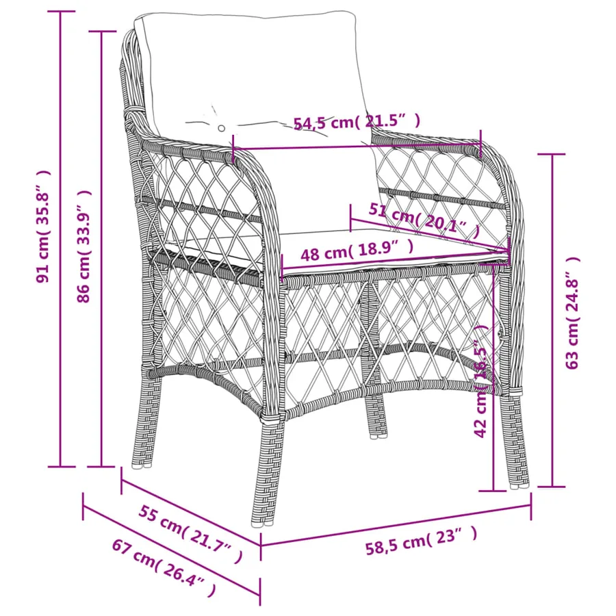Chaises de jardin avec coussins lot de 2 noir résine tressée - 10