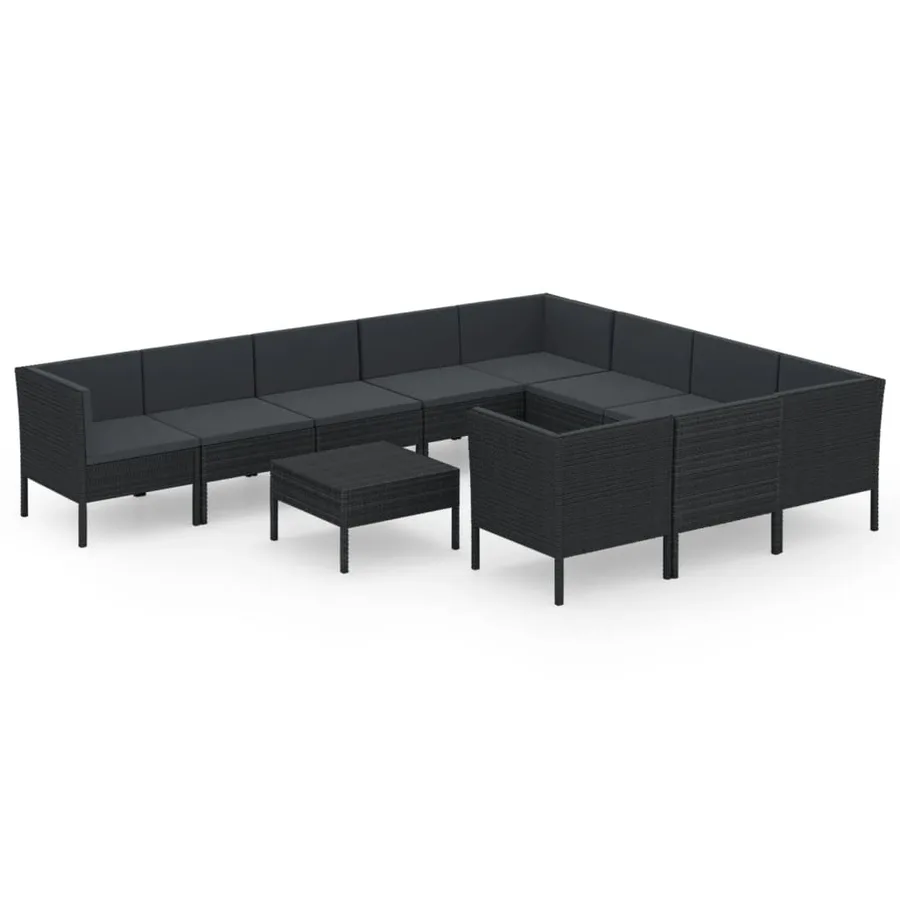 Salon de jardin 11 pcs avec coussins Résine tressée Noir - 2