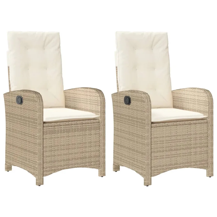 Chaises inclinables de jardin lot de 2 et coussins beige rotin - 2