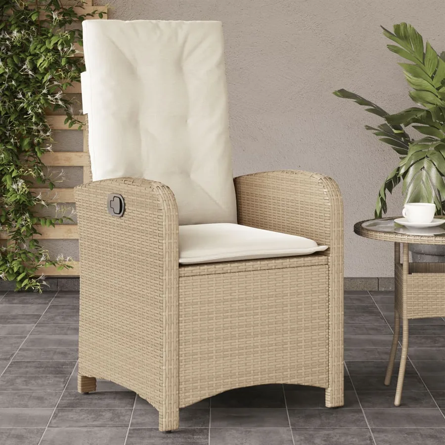Chaises inclinables de jardin lot de 2 et coussins beige rotin - 3