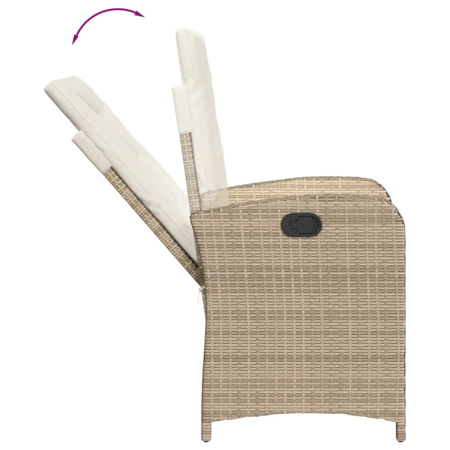 Chaises inclinables de jardin lot de 2 et coussins beige rotin - 8
