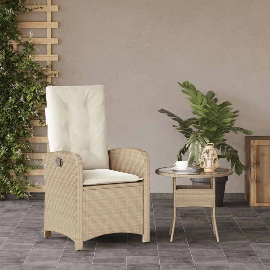 Chaise inclinable de jardin avec coussins beige résine tressée - 3