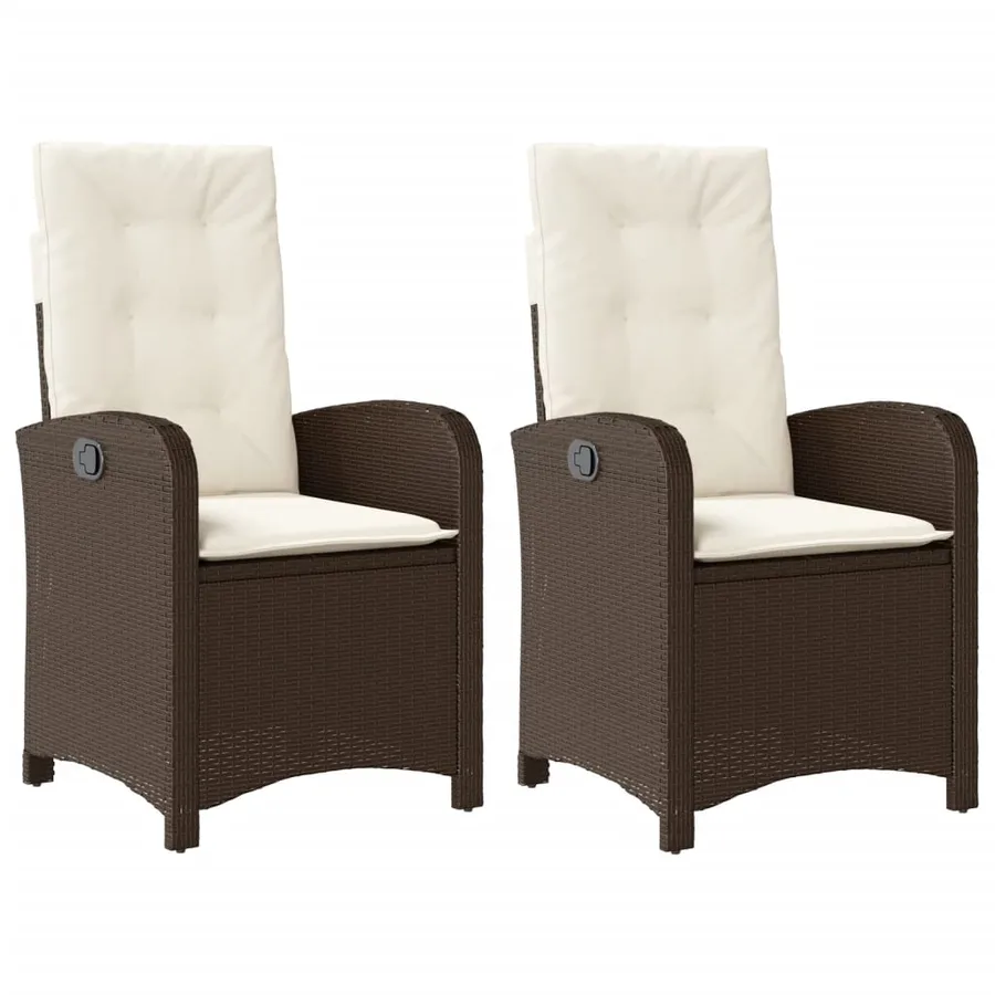 Chaises inclinables de jardin lot de 2 et coussins marron rotin - 2