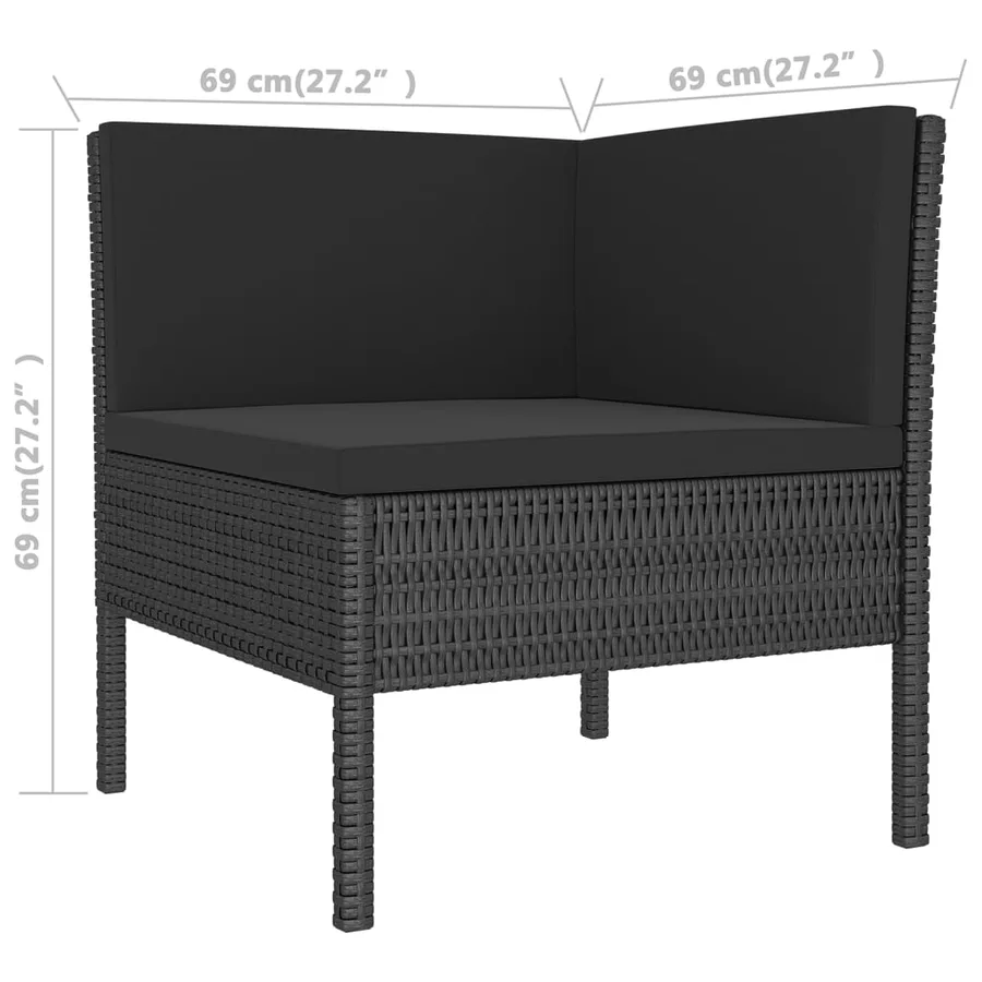 Salon de jardin 6 pcs avec coussins résine tressée noir - 6