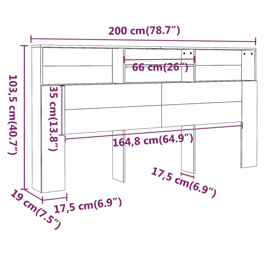 Armoire de tête de lit Sonoma gris 200x19x103,5 cm - 6