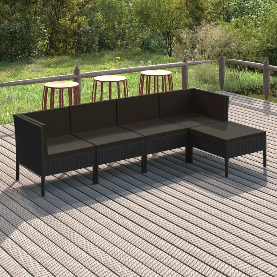 Salon de jardin 5 pcs avec coussins résine tressée noir