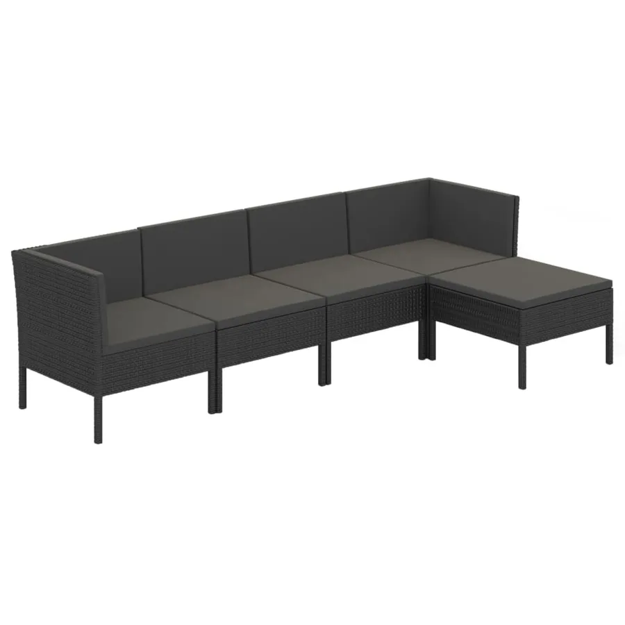Salon de jardin 5 pcs avec coussins résine tressée noir - 2