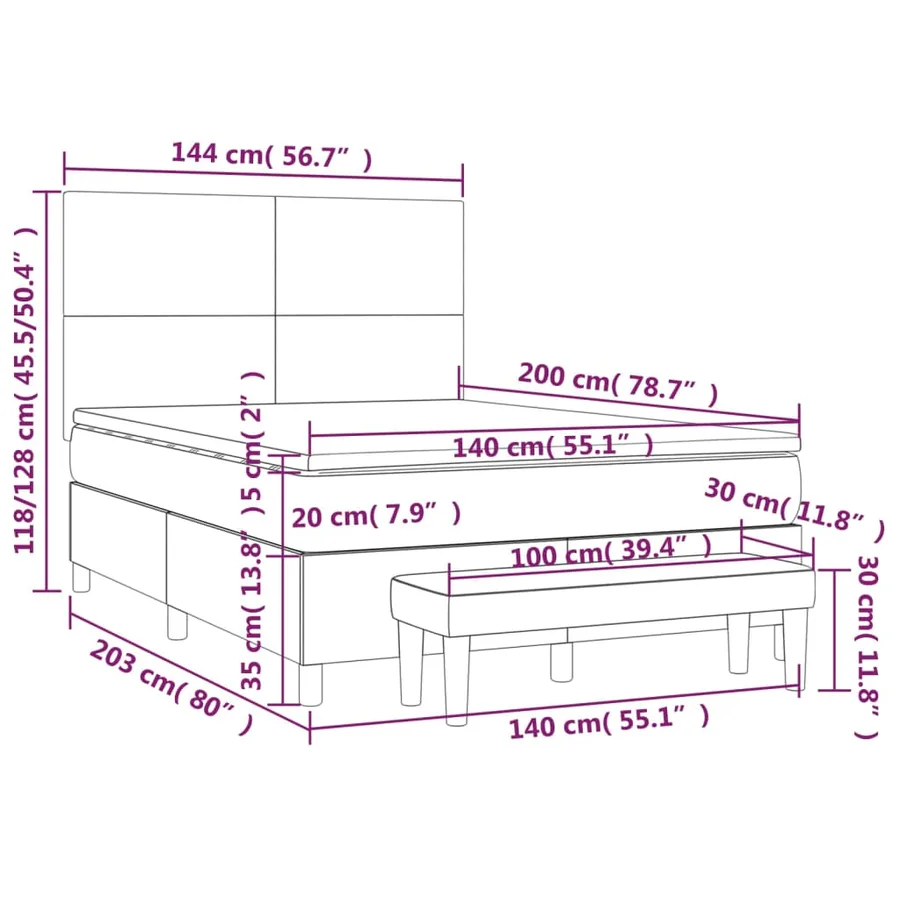 Sommier à lattes de lit avec matelas Gris foncé 140x200cm Tissu - 8