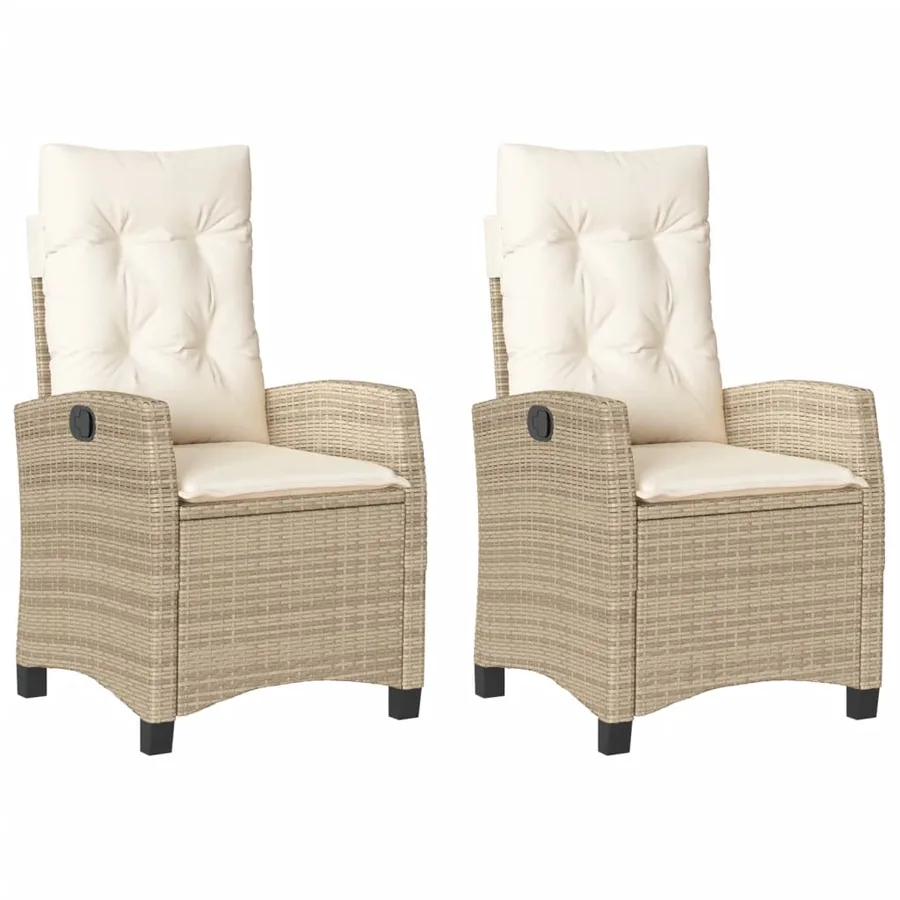 Chaises inclinables de jardin lot de 2 et coussins beige rotin - 2