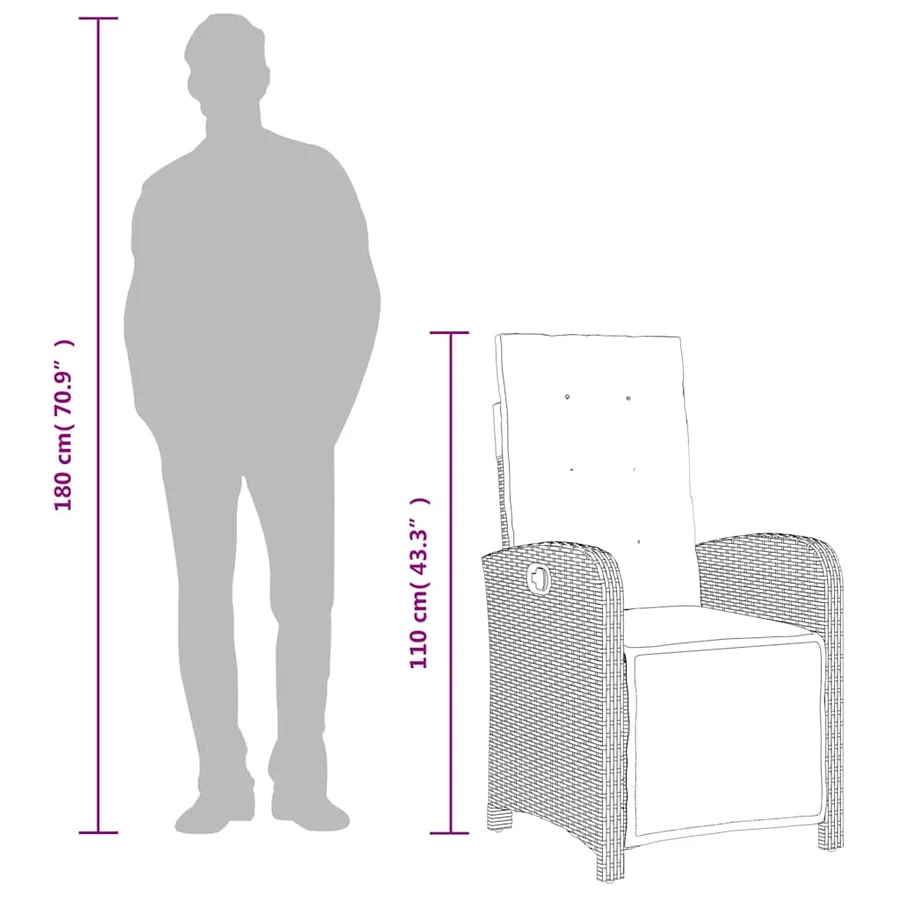 Chaise inclinable de jardin et repose-pied gris résine tressée - 11