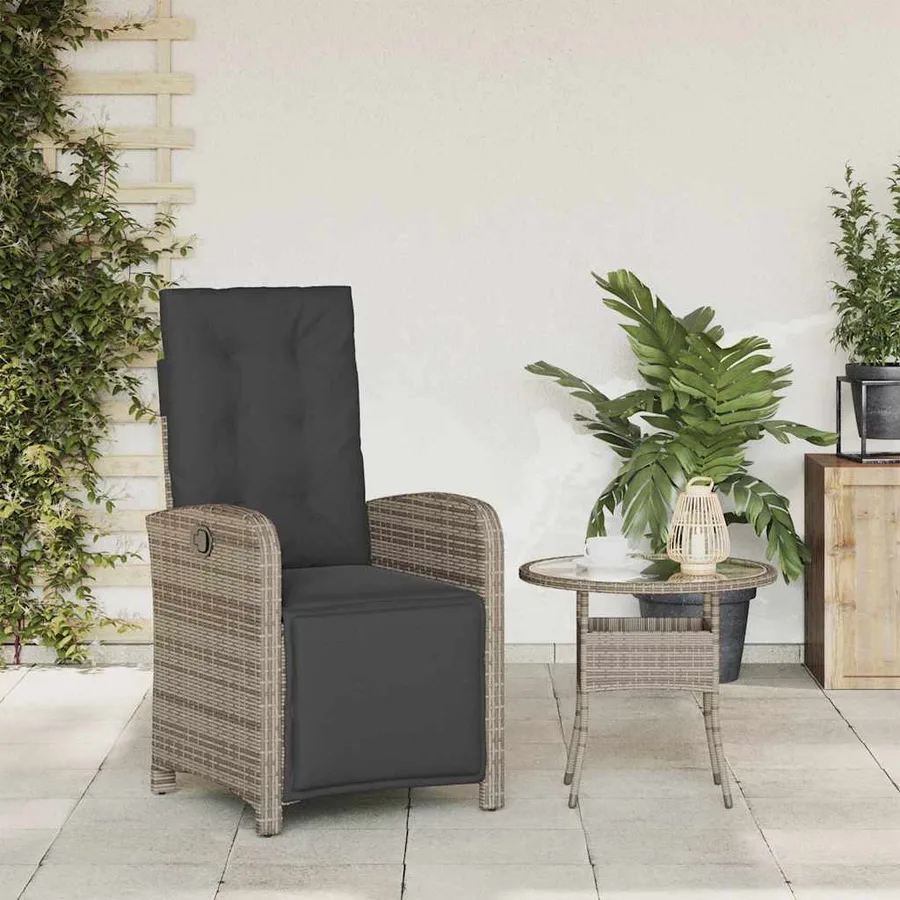 Chaise inclinable de jardin et repose-pied gris résine tressée - 3