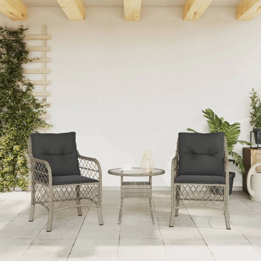 Chaises de jardin coussins lot de 2 gris clair résine tressée - 3