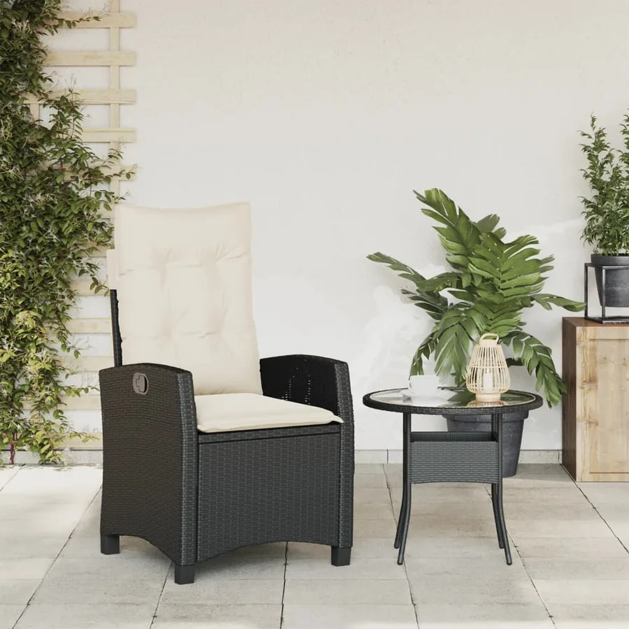 Chaise inclinable de jardin avec coussins noir résine tressée - 3