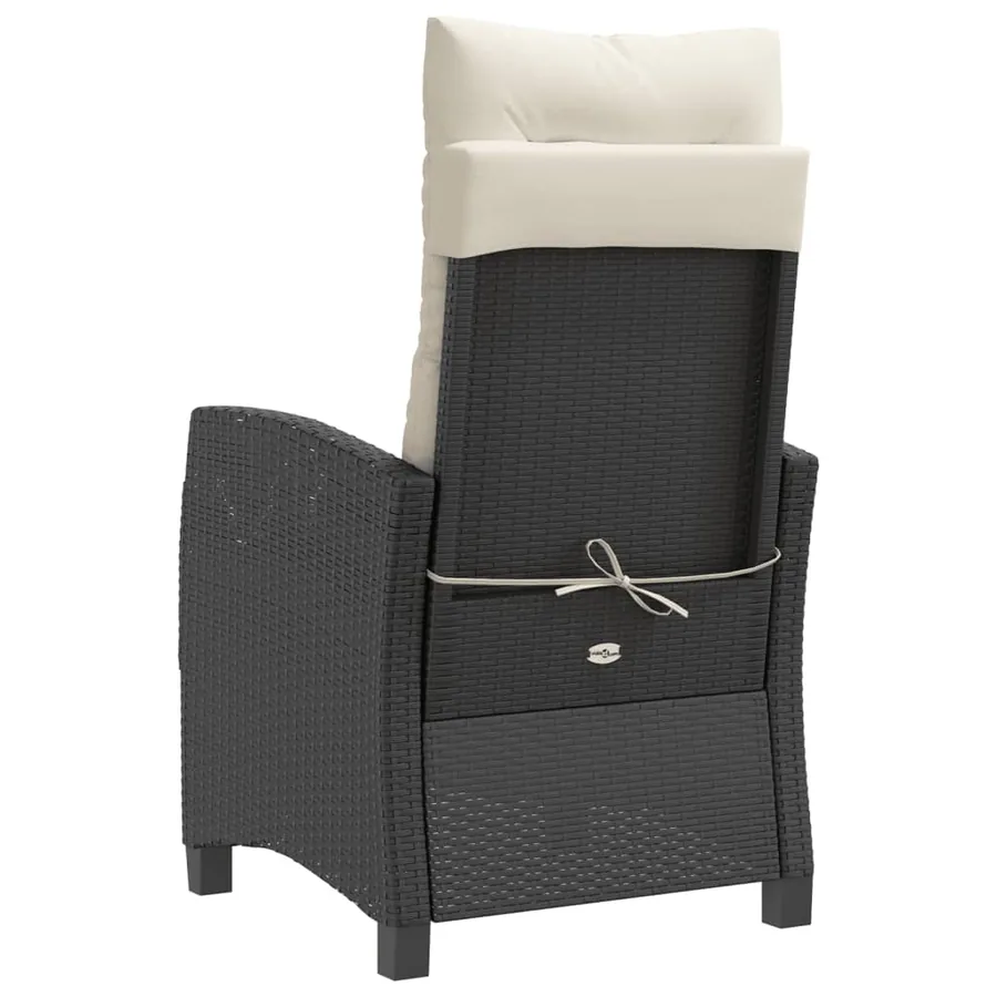 Chaise inclinable de jardin avec coussins noir résine tressée - 6