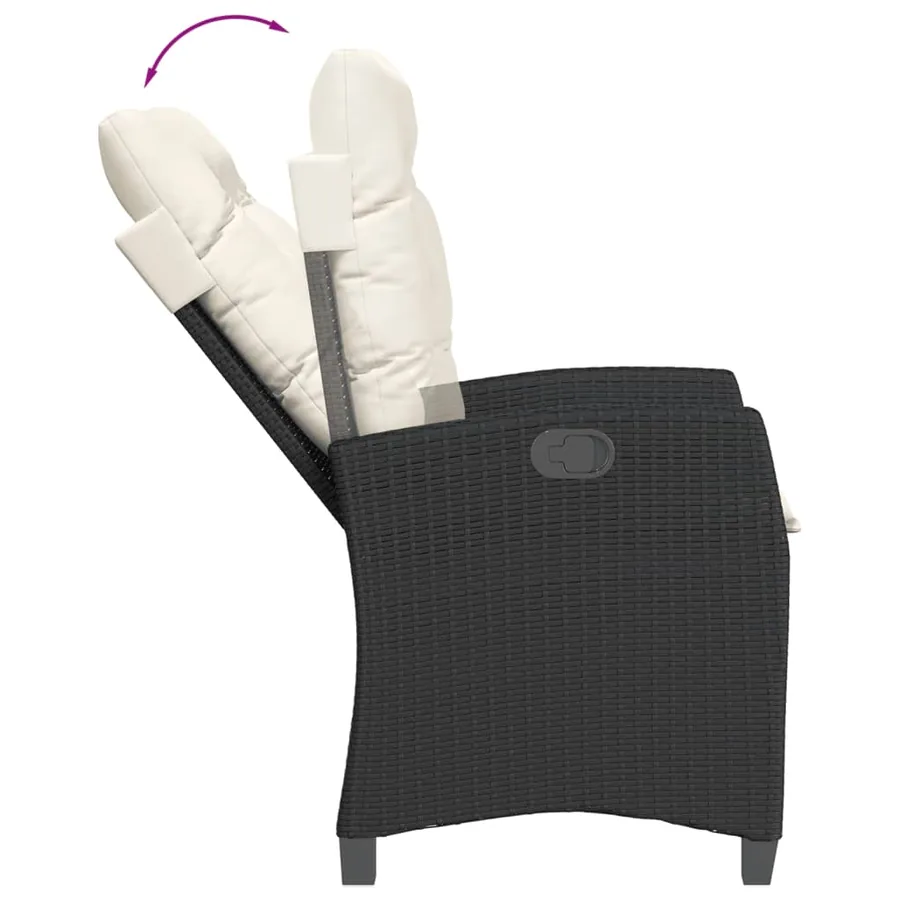 Chaise inclinable de jardin avec coussins noir résine tressée - 7