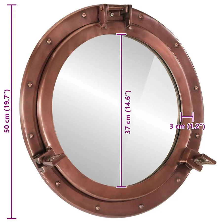 Miroir en forme de hublot mural Ø50 cm aluminium et verre - 7