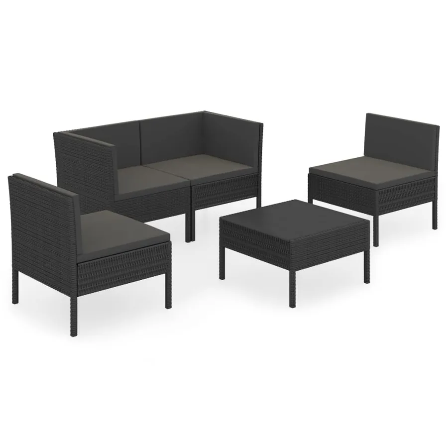 Salon de jardin 5 pcs avec coussins résine tressée noir - 2