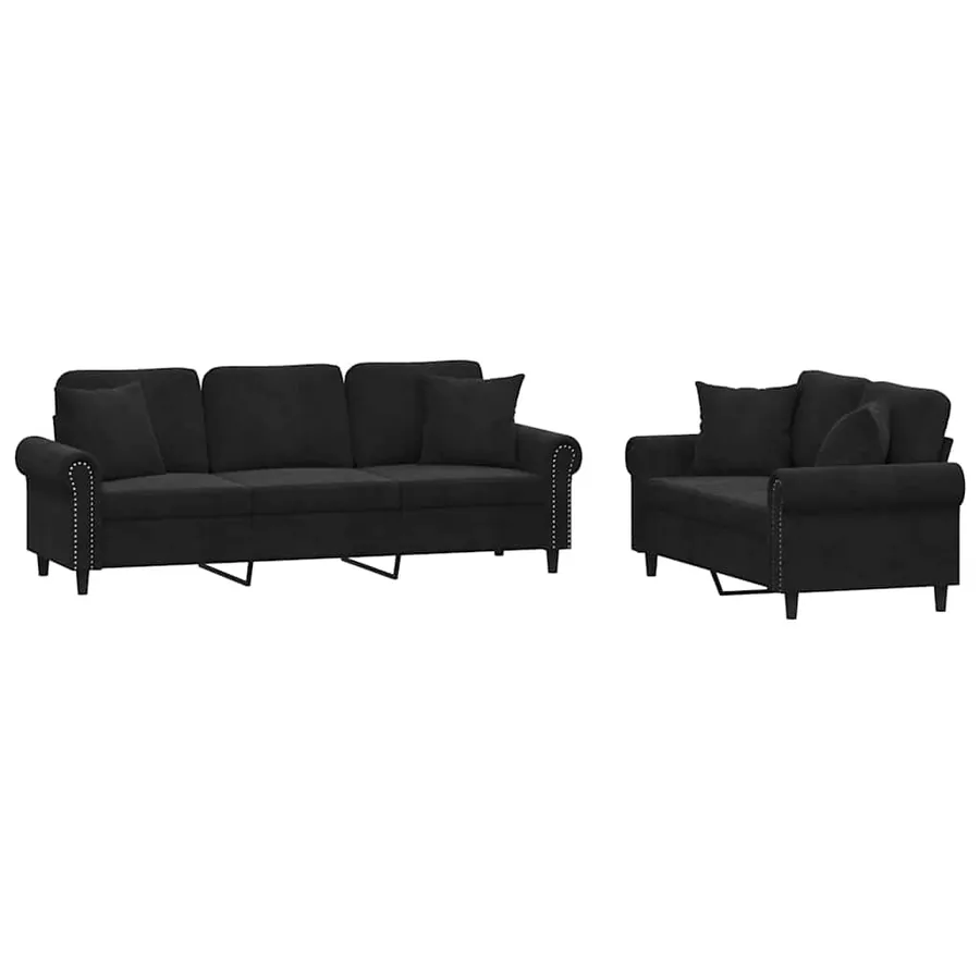 Ensemble de canapés 2 pcs avec coussins noir velours - 2