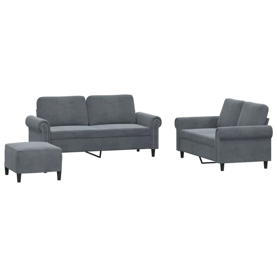 Ensemble de canapés 3 pcs avec coussins Gris foncé Velours - 2