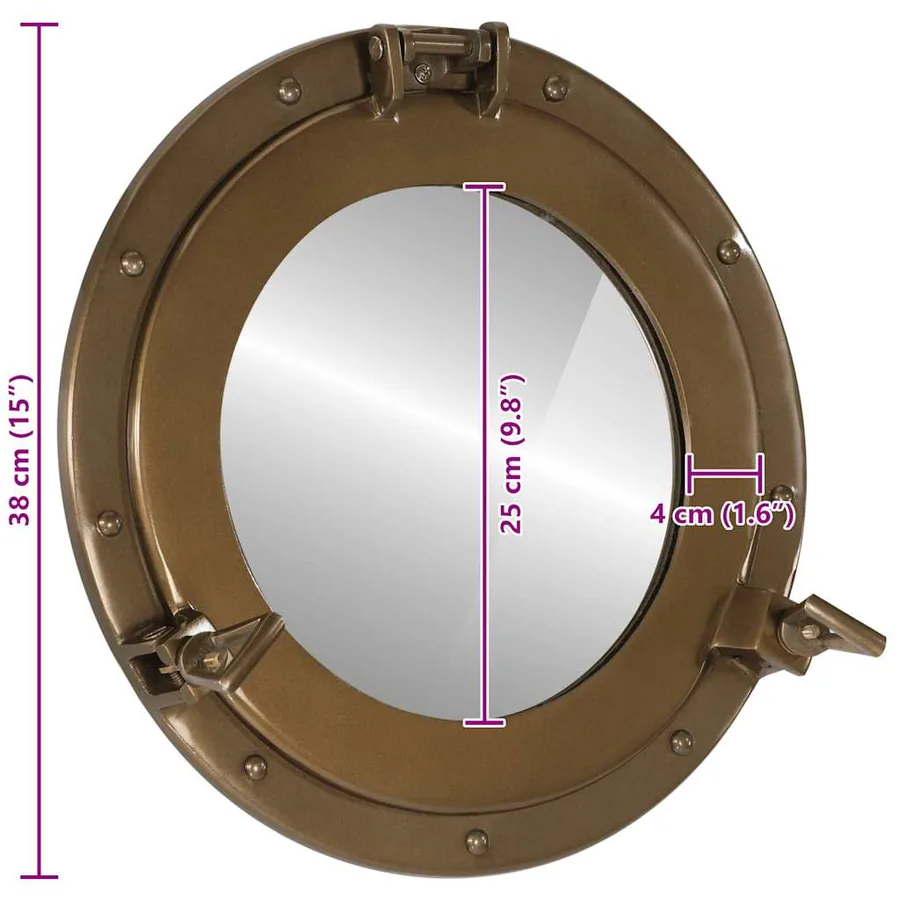Miroir en forme de hublot mural Ø38 cm aluminium et verre - 7