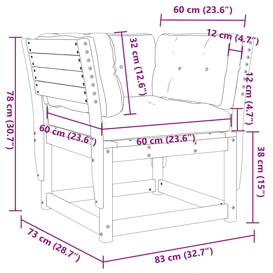 Canapé de jardin accoudoirs avec coussins bois massif de pin - 10