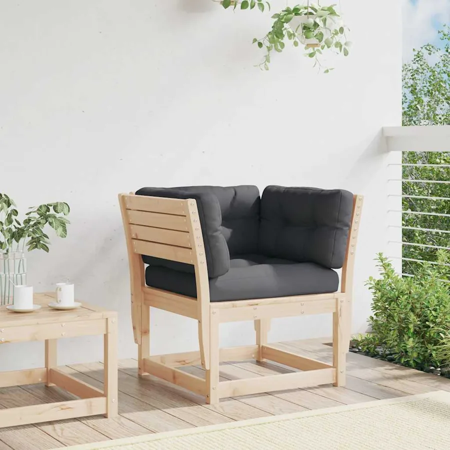 Canapé de jardin accoudoirs avec coussins bois massif de pin - 3