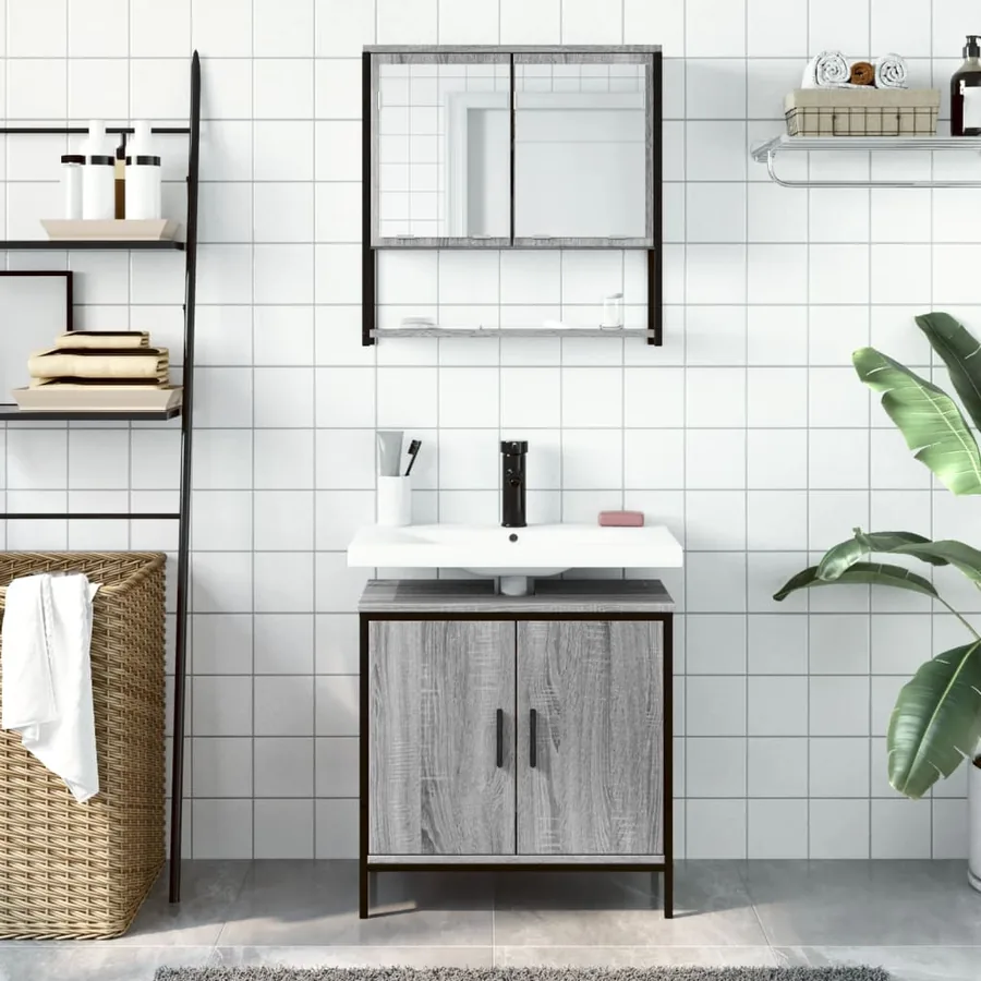 Ensemble de meubles de salle de bain 2 pcs Sonoma gris - 3