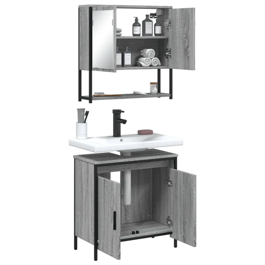 Ensemble de meubles de salle de bain 2 pcs Sonoma gris - 4