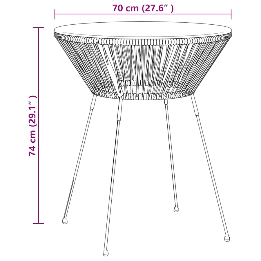 Ensemble à dîner d'extérieur 3 pcs Rotin PVC Noir - 9