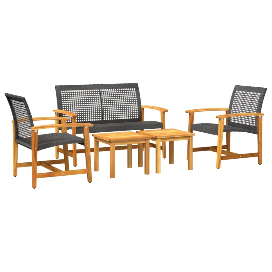 Salon de jardin 5 pcs noir résine tressée et bois d'acacia - 2