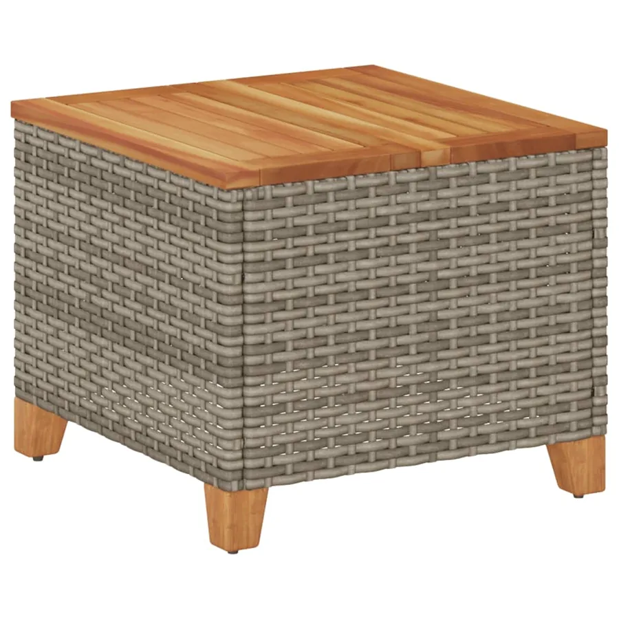 Table de jardin gris 45x45x37 cm résine tressée et bois acacia - 2