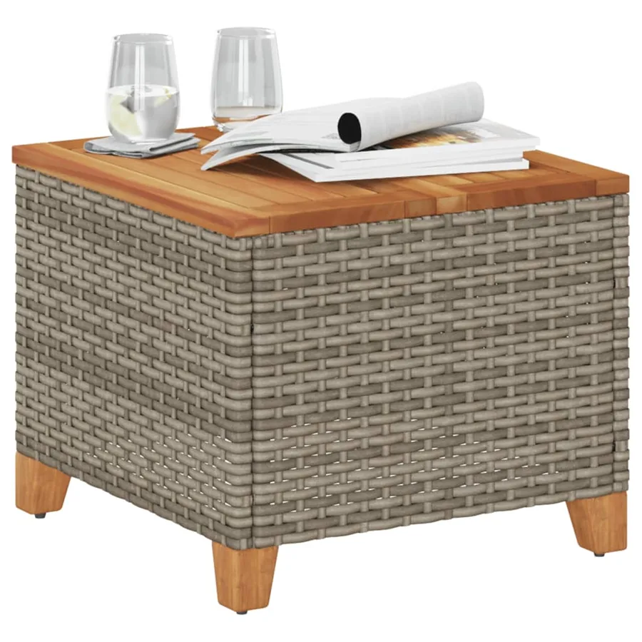 Table de jardin gris 45x45x37 cm résine tressée et bois acacia - 4