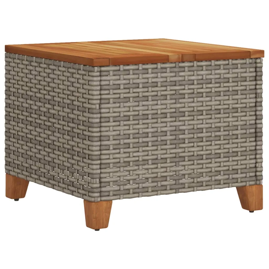 Table de jardin gris 45x45x37 cm résine tressée et bois acacia - 6
