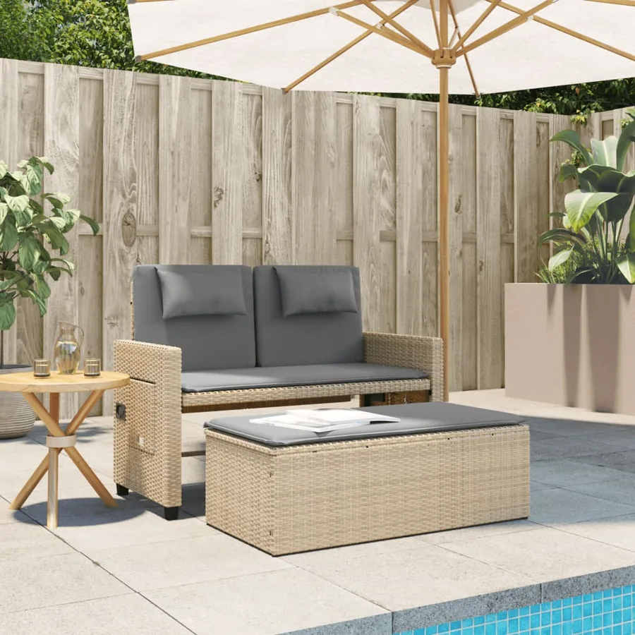 Banc inclinable de jardin avec coussins beige résine tressée - 3