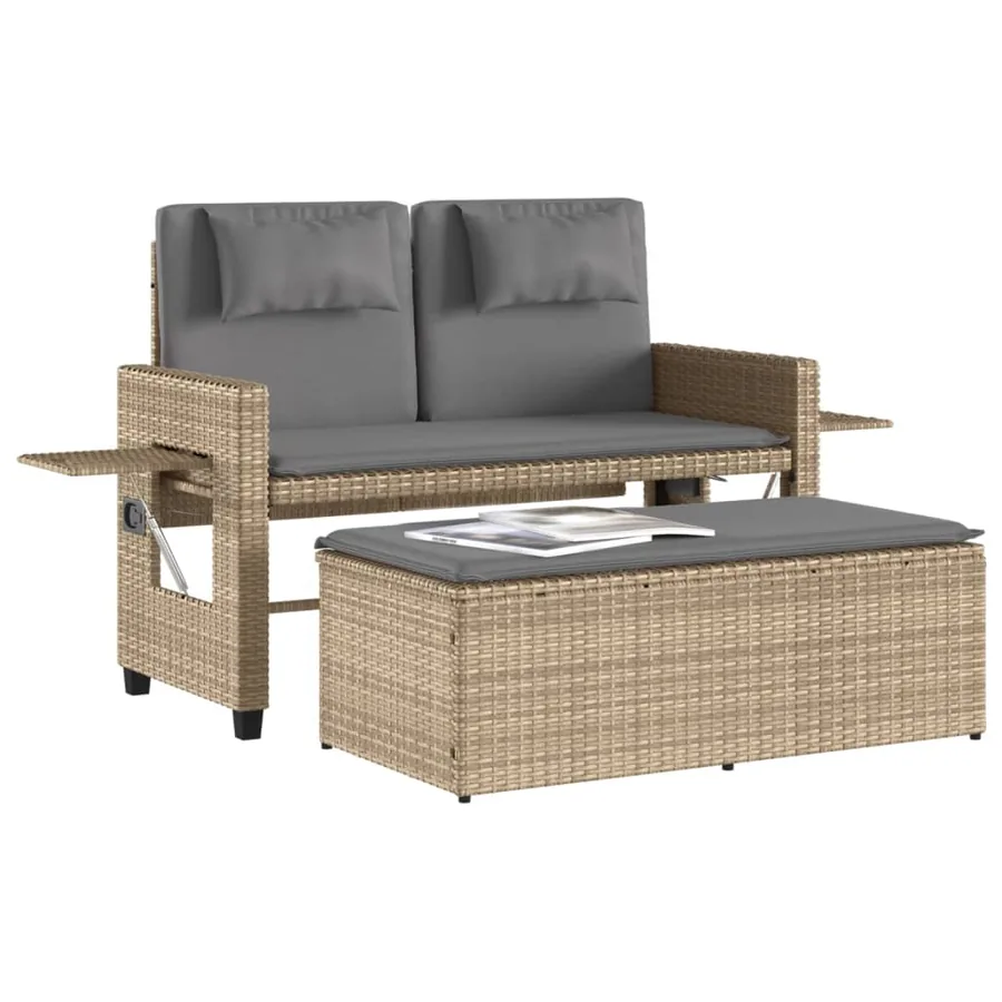 Banc inclinable de jardin avec coussins beige résine tressée - 4